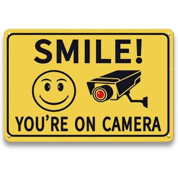 Smile You're on Camera Signs - 8 x 12 inch Metal Video Surveillance ...