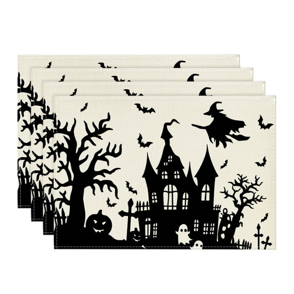 Smile Castle Tree Witch Black 12x18 Inch Halloween Placemats Set of 4