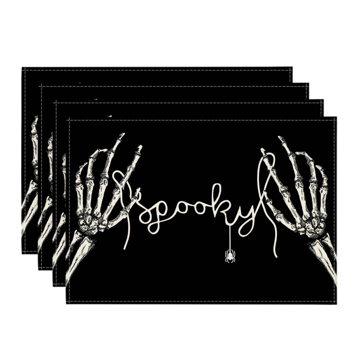 Sm:)e Spooky Halloween Placemats Set of 4 12x18 Inch, Decoration for Kitchen Dining Indoor Outdoor