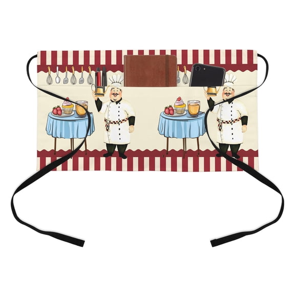 Smile Chef Half Waist Apron Kitchen Knife Fork Food Short Waiter Aprons with 3 Pockets for Women Men Kitchen Restaurant Cooking