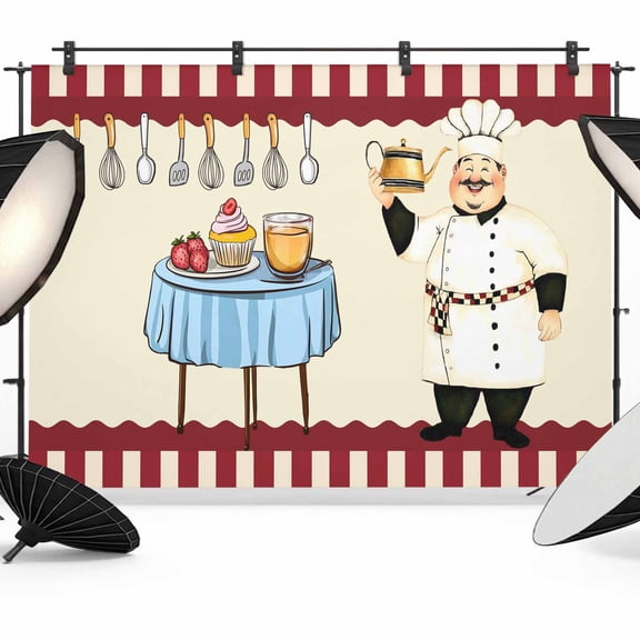 Smile Chef Photography Backdrop 7x5FT, Kitchen Knife Fork Food Photo Backdrops, Background for Photography Studio Photo Studio Background, Back Drop for Photoshoot