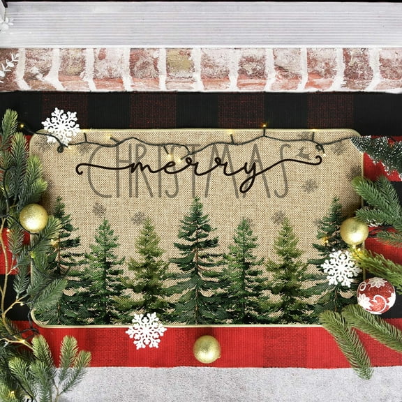 Sm:)e Christmas Pine Trees Rubber Doormat, 17" x 29", Non-Slip