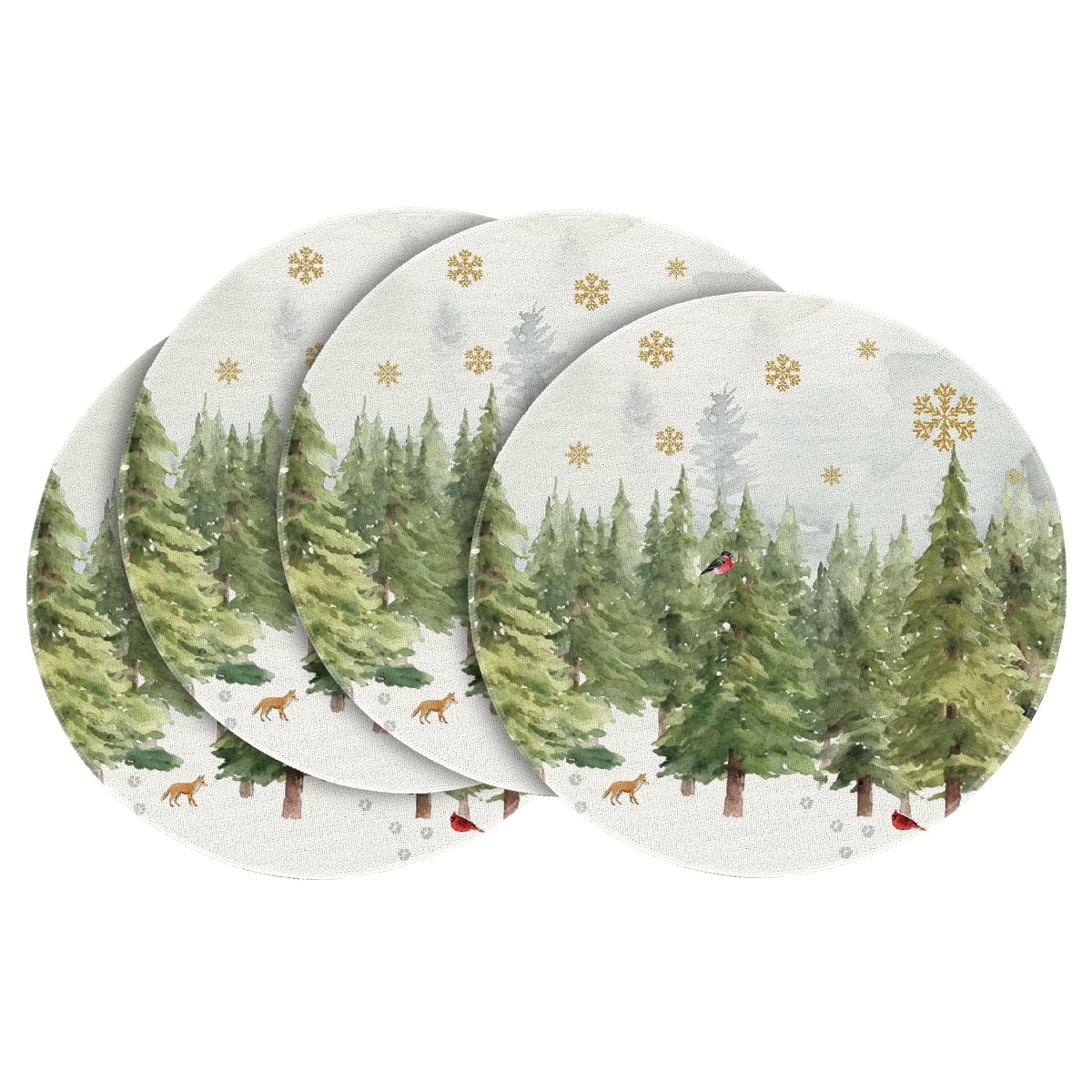 Smile Xmas Trees Cardinals Snowflakes Gifts Christmas Placemats Set of