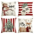 thumbnail image 1 of Sm:)e Christmas Snowman Reindeer Gloves Eucalyptus Throw Pillow Covers Red, 20 x 20 Inch Winter Holiday Stripes Cushion Case Decoration for Sofa Couch Set of 4, 1 of 7