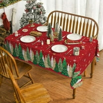 Sm:)e Christmas Tablecloth 60×84 Inch Rectangular, Christmas Trees Red Washable Table Cover for Party Picnic Dinner Decor