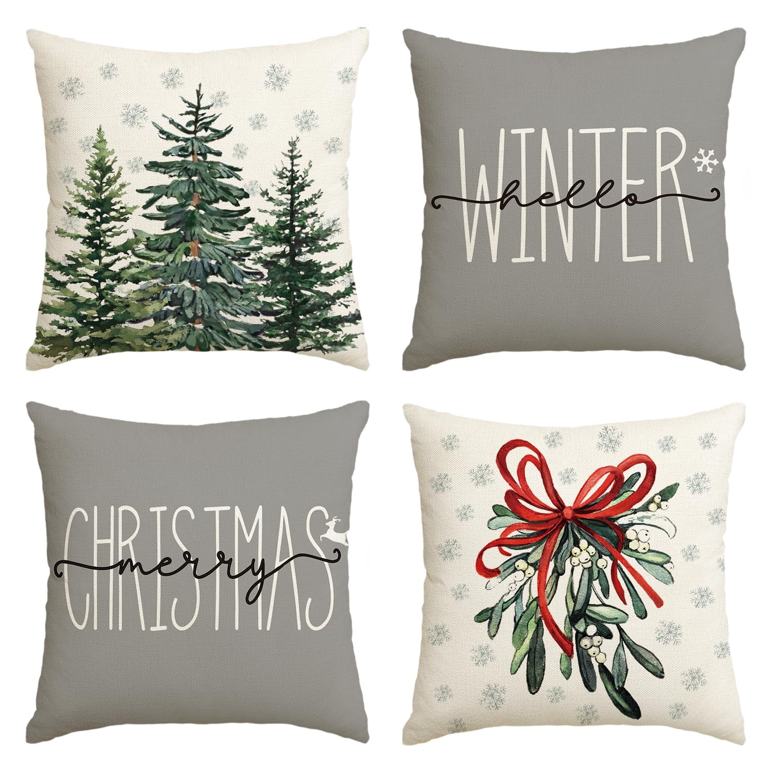 Seasonal Christmas Outdoor Throw Pillow Covers 18x18 Set of 4 Farmhouse Xmas Case Walmart