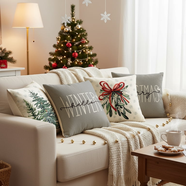 Sm:)e Christmas Tree Pillow Covers, 18x18, Set of 4 Farmhouse Decor -  Walmart.com
