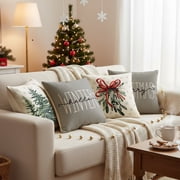 Sm:)e Hello Winter Christmas Tree Pillow Covers 18 x 18 Set of 4, Square Xmas Decorative Farmhouse Outdoor Sofa Case