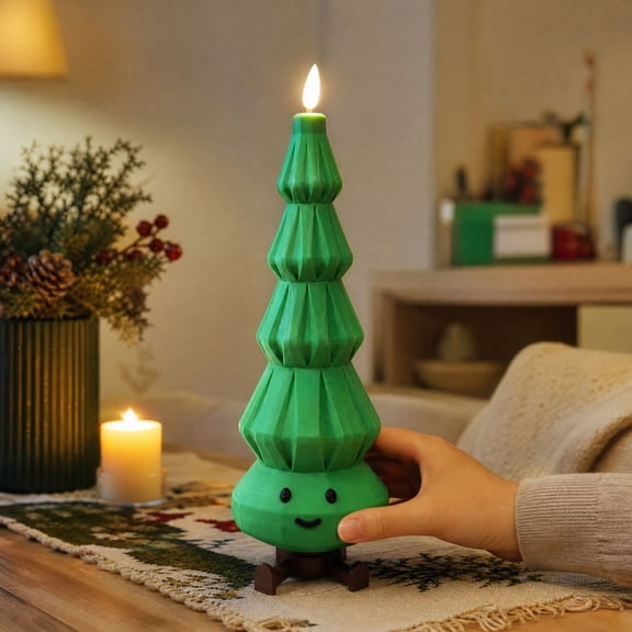 Smile Christmas Tree LED Candle Light, Flameless Flickering Tabletop Lamp, Battery Operated Holiday Decor and Xmas Gift