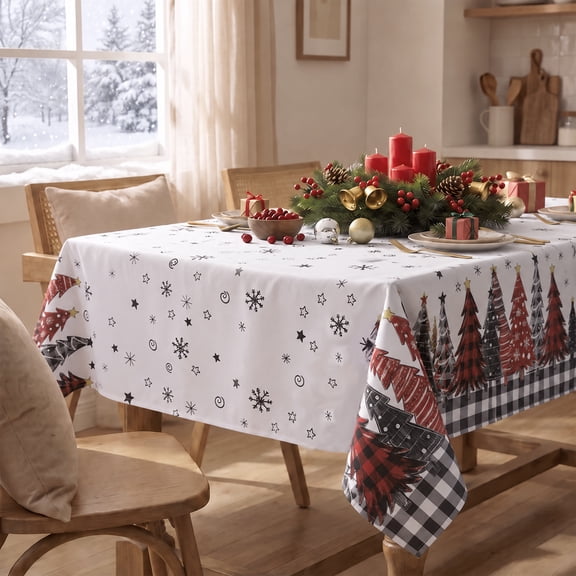 Sm:)e Christmas Table Cloth 52 x 70 Inch Rectangular, Tree Winter Table Cover for Party Picnic Dinner Decor