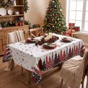 Sm:)e Christmas Tablecloth 60x84 Inch Rectangular, Trees Buffalo Plaid Table Winter Cover for Party Picnic Dinner Decor