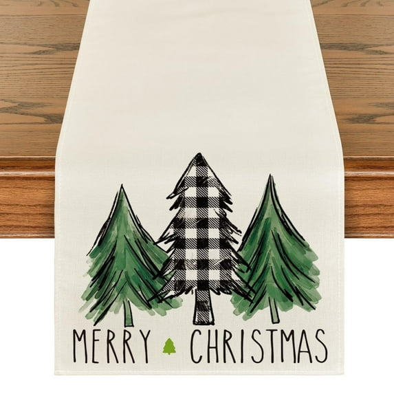 Smile Christmas Trees Winter Table Runner 13 x 72 Inch