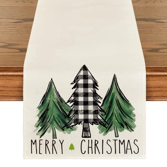 Smile Christmas Trees Winter Table Runner 13 x 72 Inch