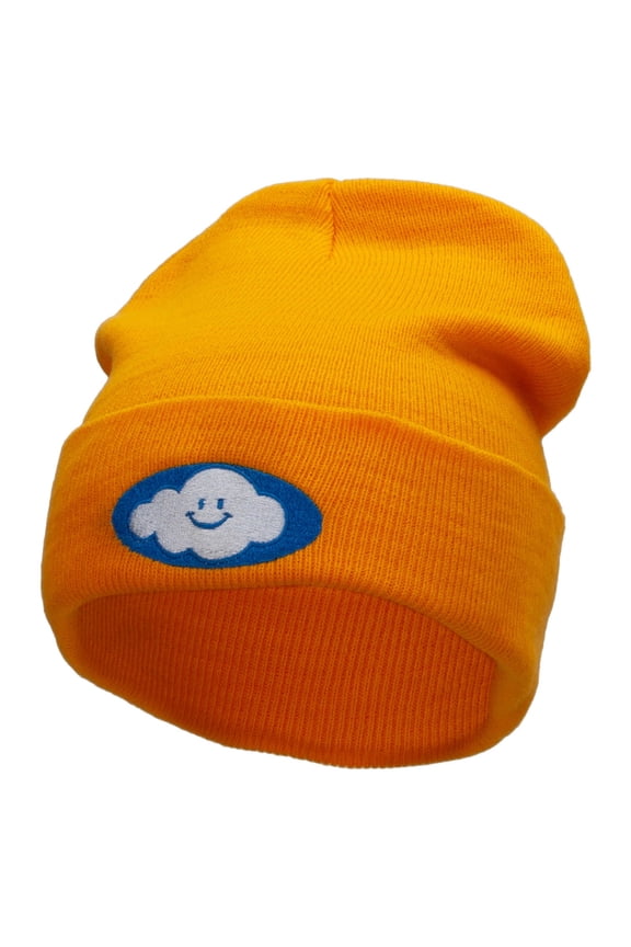 Smile Cloud Embroidered 12 Inch Long Knitted Beanie - Yellow OSFM