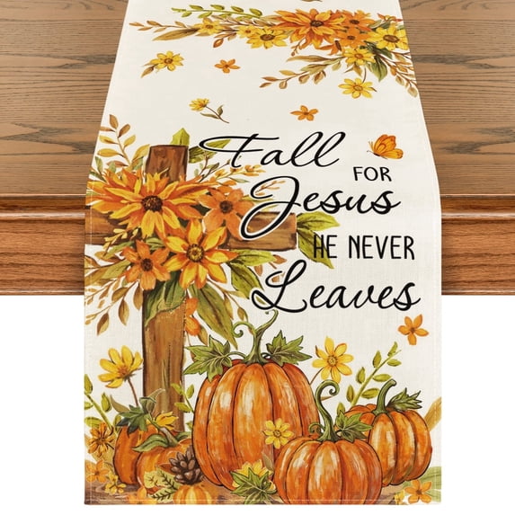 Smile Cross Thanksgiving Pumpkins Bless This Home Flower Fall Table Runner 13x72 Inch
