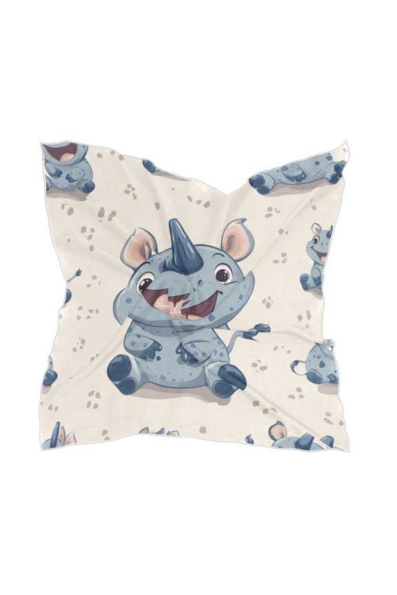 Smile Cute Rhinoceros Square Silk Scarf, 23.6223.62in Polyester Simulated Silk Satin Scarf Tops for Women Head Wraps Shirt Bandana Curly Hair Tie Headband Headscarf