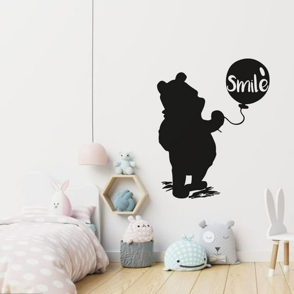 Smile Cute Winnie The Pooh Silhouette Cute Balloon And Pooh Vinyl Wall Sticker Wall Decal Wall Art Décor Home Room Kids Room Boys Girls Room Winnie Pooh Lover Living Room Decoration Size (20x18 inch)