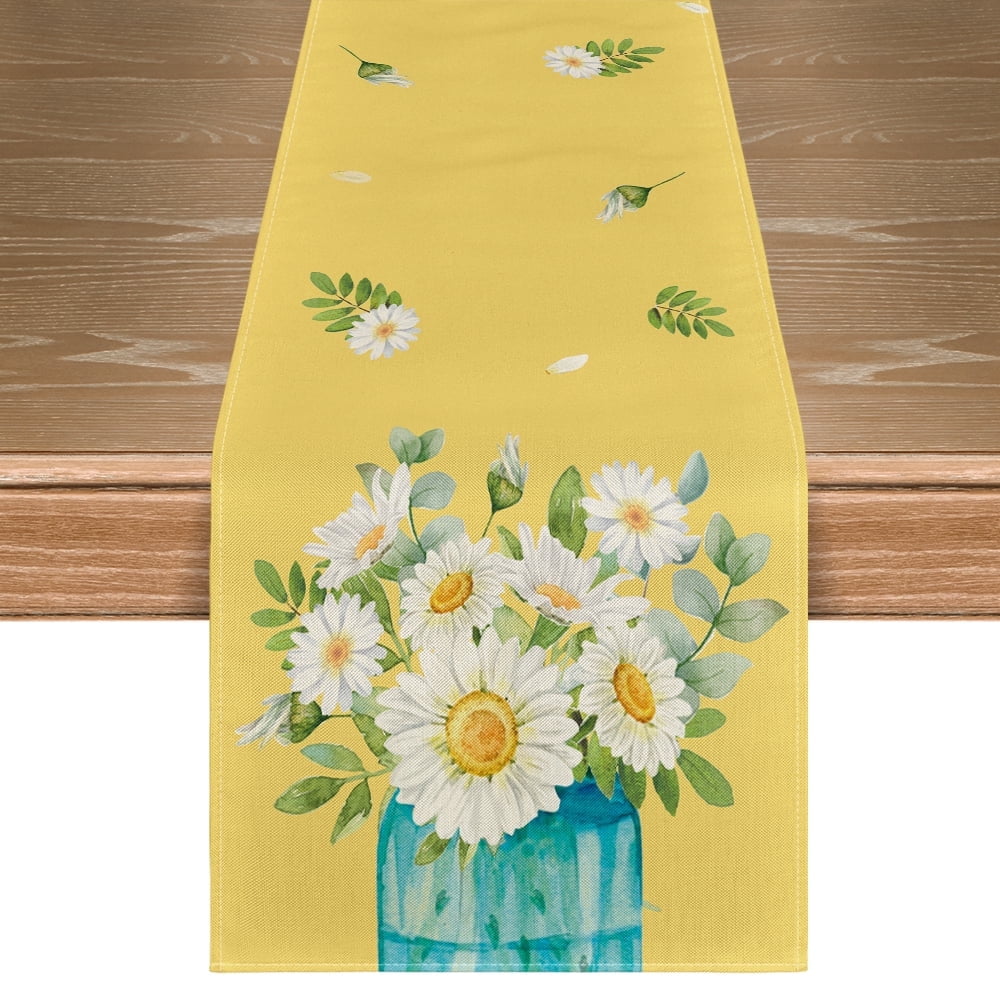 Sm:)e Daisy Yellow Flower Spring Table Runner for Summer 13 x 72 Inch