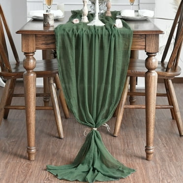 Smile Emerald Green Cheesecloth Table Runner 31 x 118 Inch Rustic Gauze Boho Chair Sashes for Bridal Shower Wedding Party Catering Home Decoration Supplies
