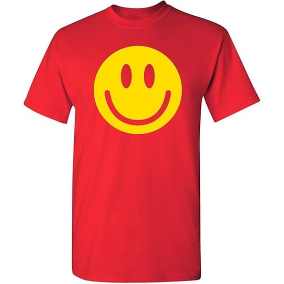 Smile Emoticons Yellow Happy Face Graphic Gildan Unisex Youth T-Shirt for Boy Girl Kids Toddler, Red Color, Size S