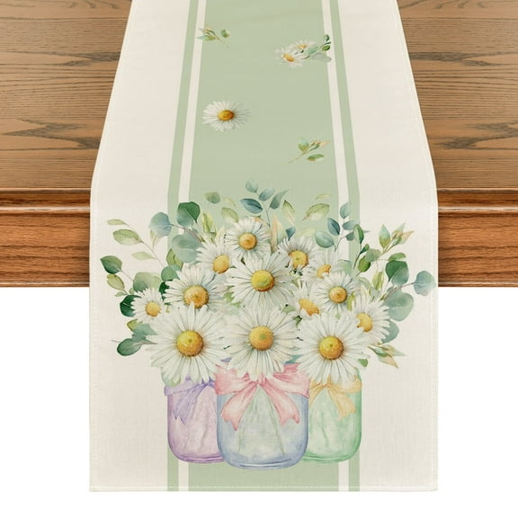 Sm:)e Eucalyptus Leaves Daisy Vase Spring Table Runner for Dining Table 13 x 108