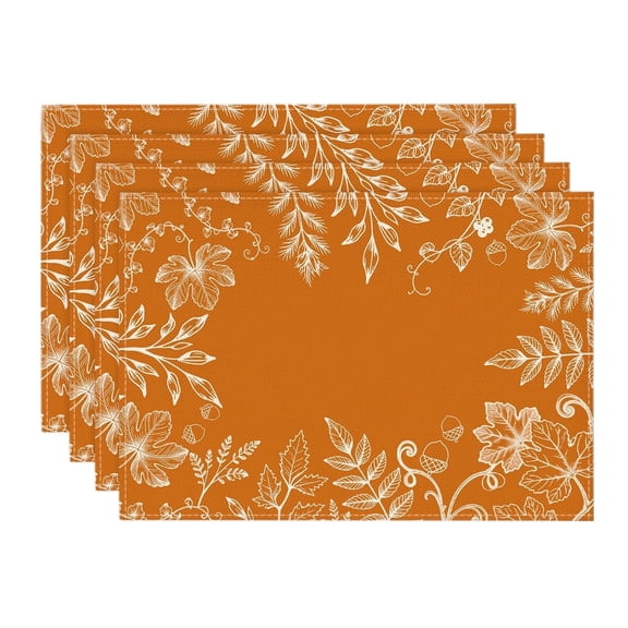 Smile Eucalyptus Leaves Fall Placemats Set of 4, 12x18 Inch Seasonal Autumn Thanksgiving Table Mats for Table Runner Kitchen Dining Decoration