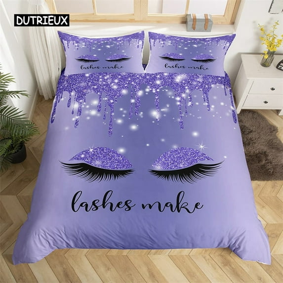 Smile Eyelash Duvet Cover King Size Microfiber Glitter Makeup Eye Lash Comforter Cover 23pcs Fragmen