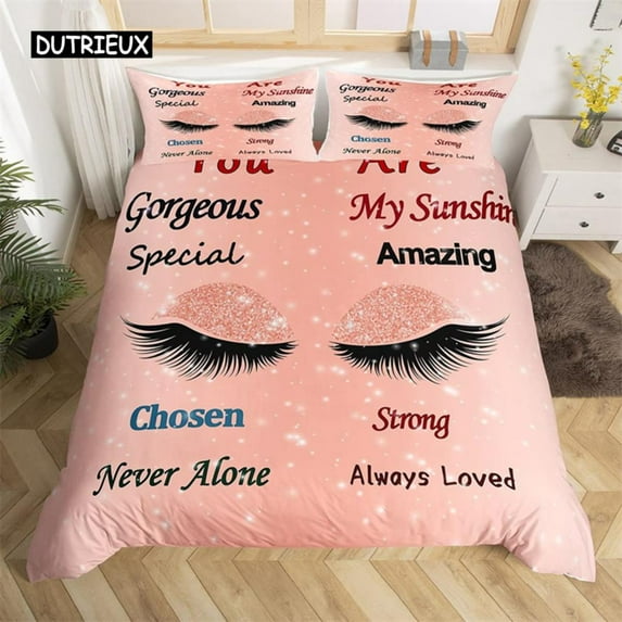 Smile Eyelash Duvet Cover King Size Microfiber Glitter Makeup Eye Lash Comforter Cover 23pcs Fragmen