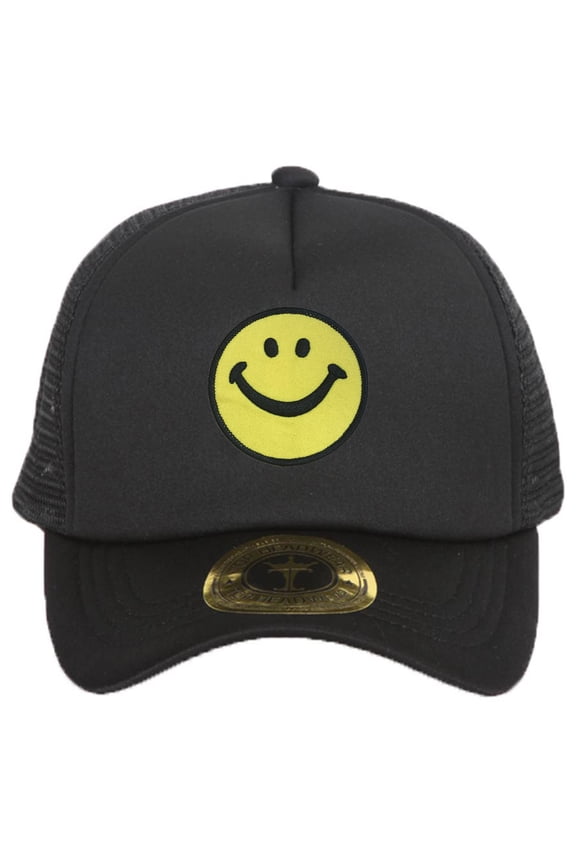 Smile Face Black Adjustable Trucker Hat