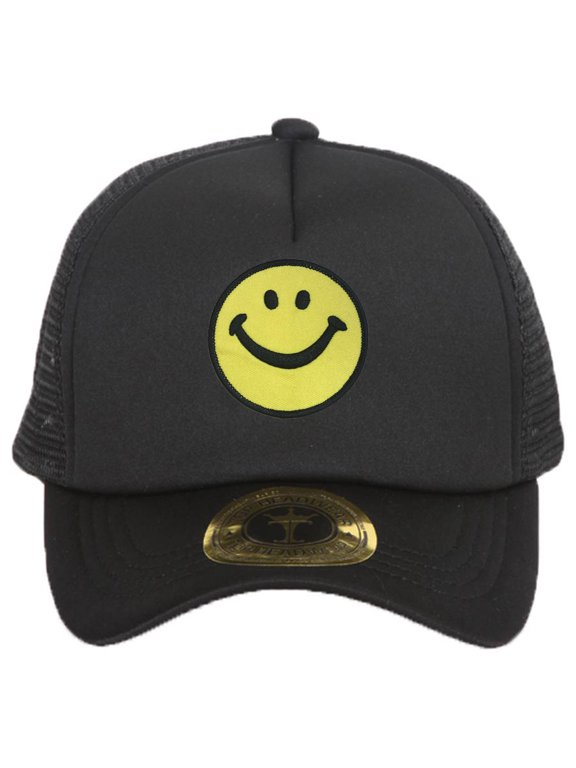 Smile Face Black Adjustable Trucker Hat