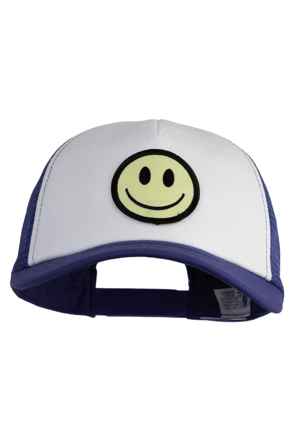Smile Face Circular Patched Cotton Trucker Cap - Royal OSFM