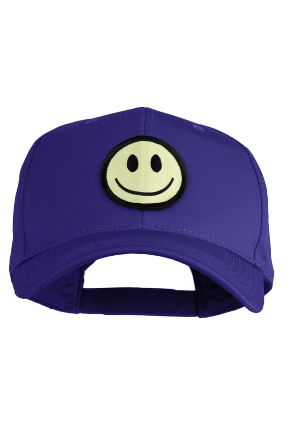 Smile Face Circular Patched Six Panels Pro Style Cap - Royal OSFM