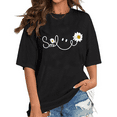 thumbnail image 1 of Smile Face Daisy Print Tshirts Flower Smile Trendy Design Graphic Tees Summer Floral Short Sleeve Casual Tops Cotton Shirts for Daily Outfits Black,S, 1 of 6