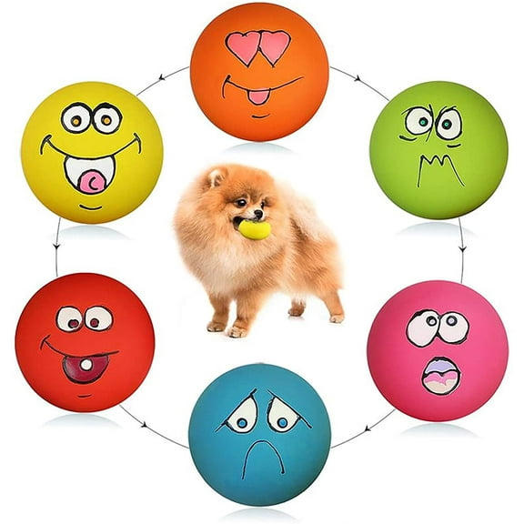 Smile Face Dog Squeaky Toys Soft Latex Squeak Balls for Puppy Small Pet Dogs 6 Pcs/Set