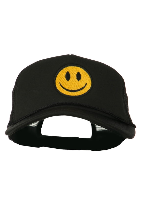 Smile Face Embroidered Big Size Trucker Cap - Black XL-3XL
