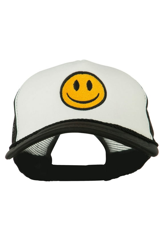Smile Face Embroidered Big Size Trucker Cap - White Black XL-3XL