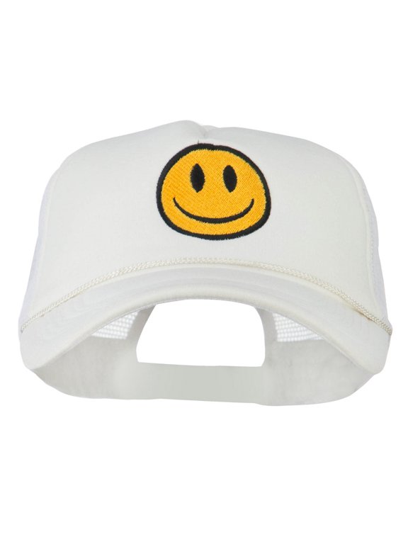 Smile Face Embroidered Big Size Trucker Cap - White XL-3XL