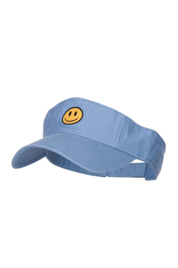 Smile Face Embroidered Cotton Washed Visor - Blue OSFM