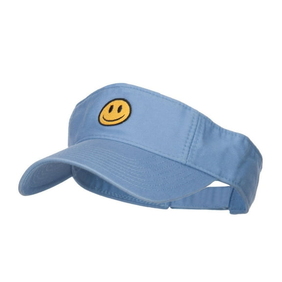 Smile Face Embroidered Cotton Washed Visor - Blue OSFM