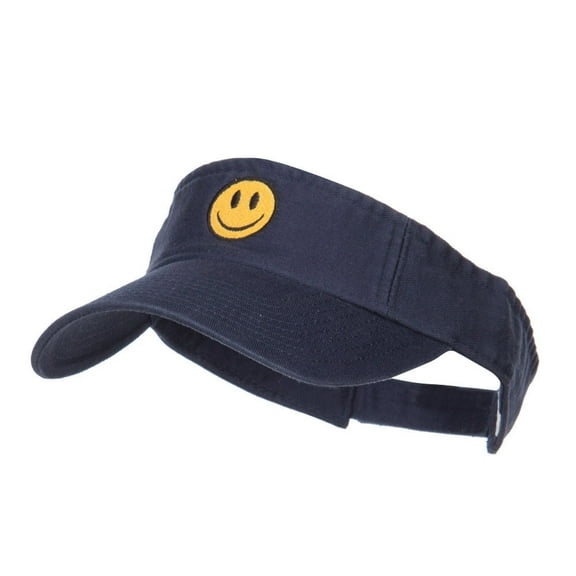 Smile Face Embroidered Cotton Washed Visor - Navy OSFM