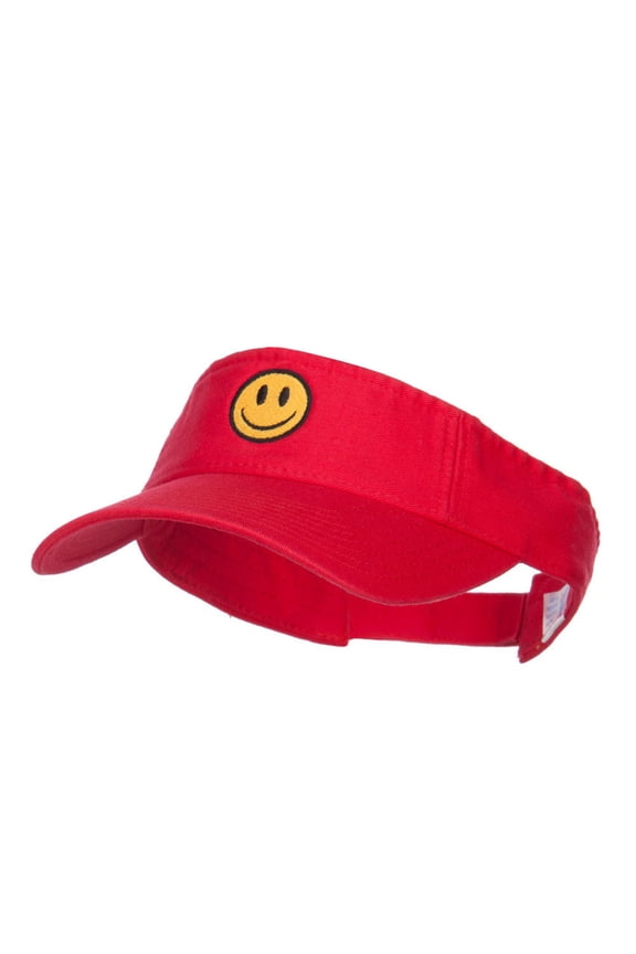 Smile Face Embroidered Cotton Washed Visor - Red OSFM