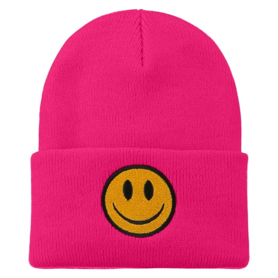 Smile Face Embroidered Long Beanie - Magenta OSFM