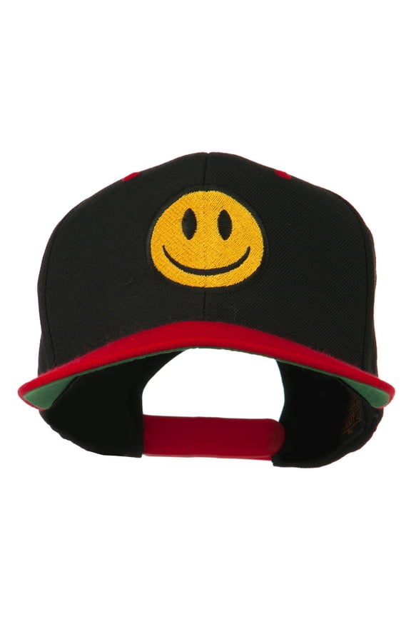 Smile Face Embroidered Two Tone Cap - Black Red OSFM