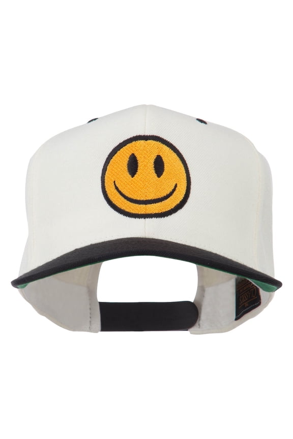 Smile Face Embroidered Two Tone Cap - Natural Black OSFM