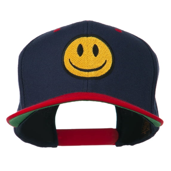 Smile Face Embroidered Two Tone Cap - Navy Red OSFM