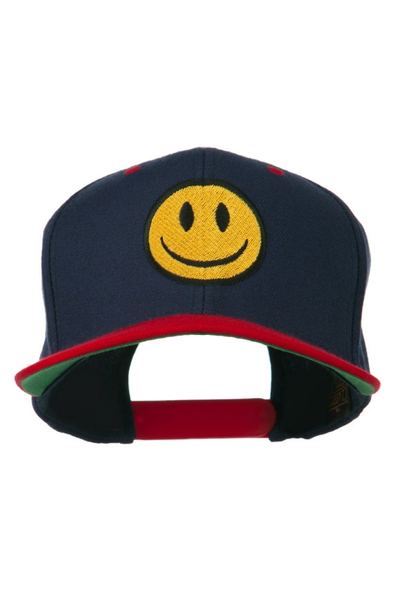 Smile Face Embroidered Two Tone Cap - Navy Red OSFM