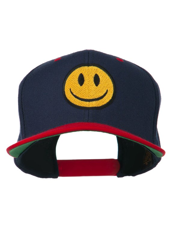 Smile Face Embroidered Two Tone Cap - Navy Red OSFM