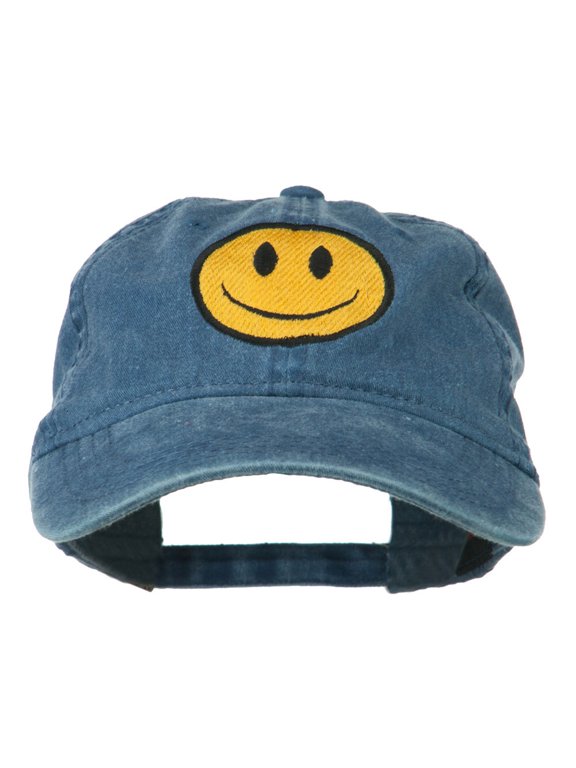 Smile Face Embroidered Washed Cap - Navy OSFM