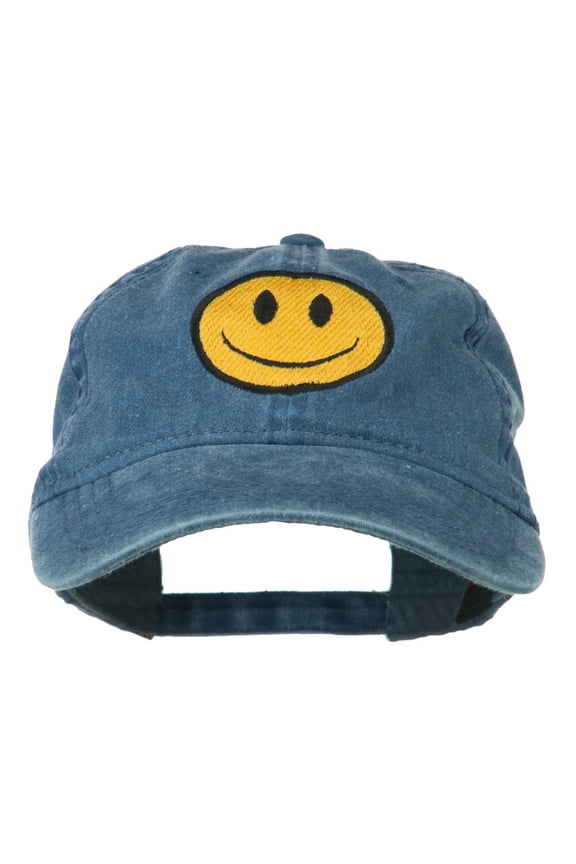 Smile Face Embroidered Washed Cap - Navy OSFM