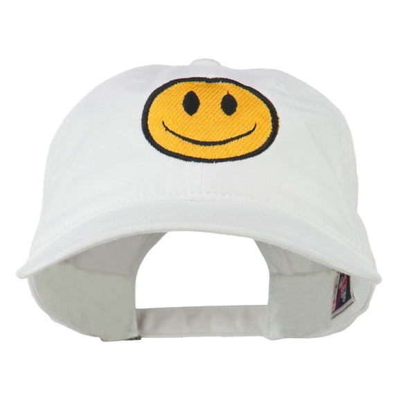 Smile Face Embroidered Washed Cap - White OSFM